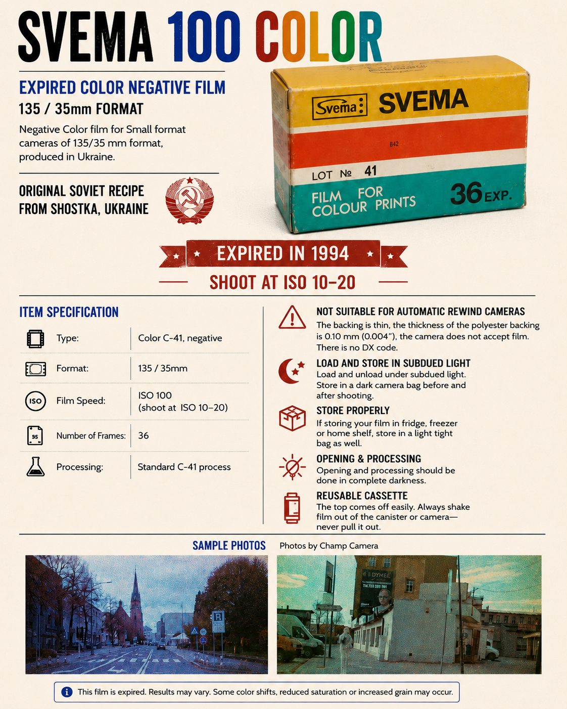 Svema 100 Color – Expired 1994 spec sheet